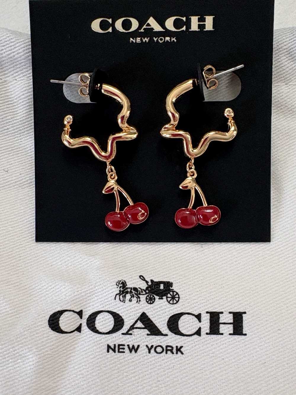 Coach Cherry Wavy Huggie Earrings NWT